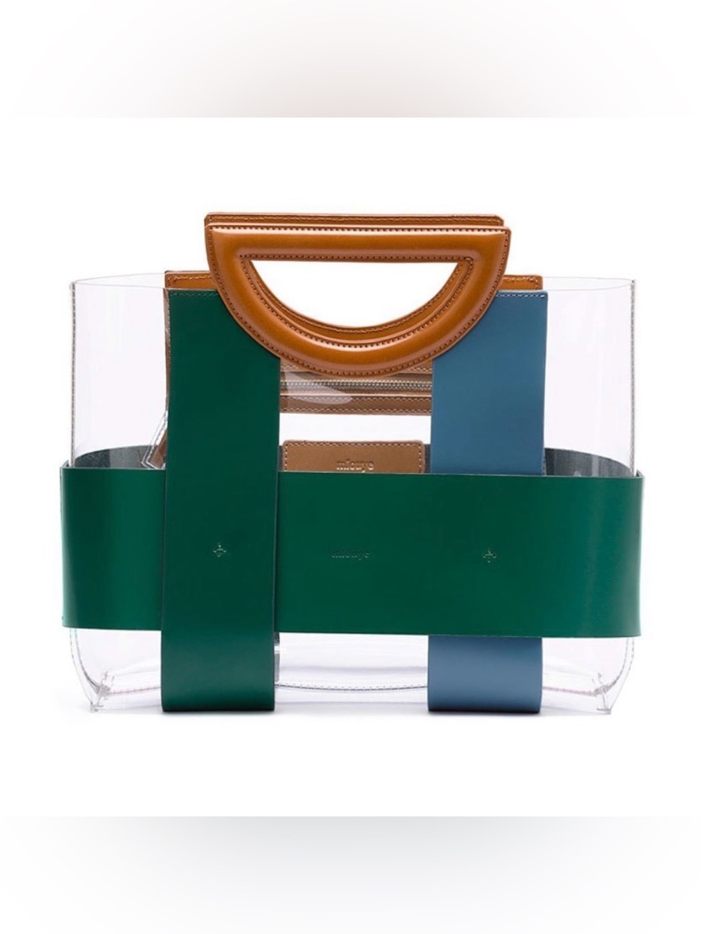 Mlouye Small Chequer Transparent Color Block Tote Hunter Green and Blue